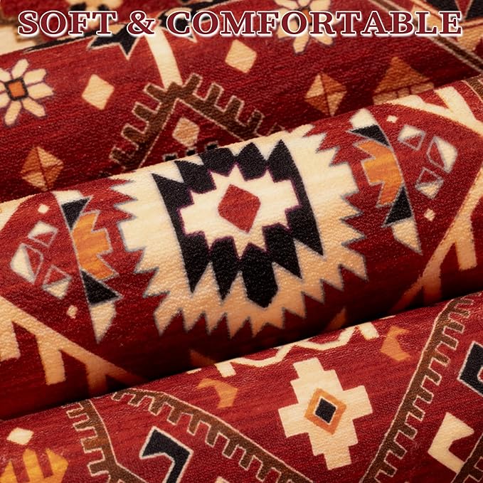 SERISSA 6x9 Area Rugs for Living Room, Large Washable Non-Slip Boho Rug, Ultra Soft Vintage Red Black Oriental Tribal Print Distressed Carpet for Dining Room Bedroom Dorm Office Home Decor