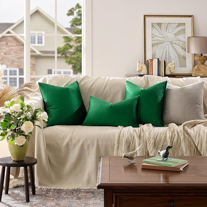 GIGIZAZA Decorative Throw Pillow Covers 20 x 20, Set of 2 Forest Green Soft Pillow Covers Velvet,Christmas Decor Square Cushion Covers