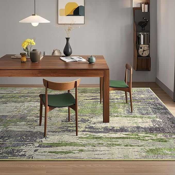 Toneed Abstract Area Rug Modern Washable Rug Soft Non Slip Rug Low Pile for Bedroom Living Room Dining Room Green 4x6 Feet