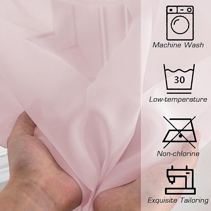 OWEINE Sheer Curtains 90 Inches Long 2 Panels Set, Light Filtering Fimly Voile Solid Blush Window Curtain Panels for Living Room Bedroom, Soft Voile Sheer Curtains & Drapes, Total 84 Inches Width