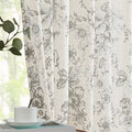 jinchan Linen Blend Curtain Floral Curtains for Living Room 45 Inch Length Grey Printed Curtain Rod Pocket Back Tab Farmhouse Peony Flower Patterned Drapes Bedroom Window Curtains Set 2 Panels