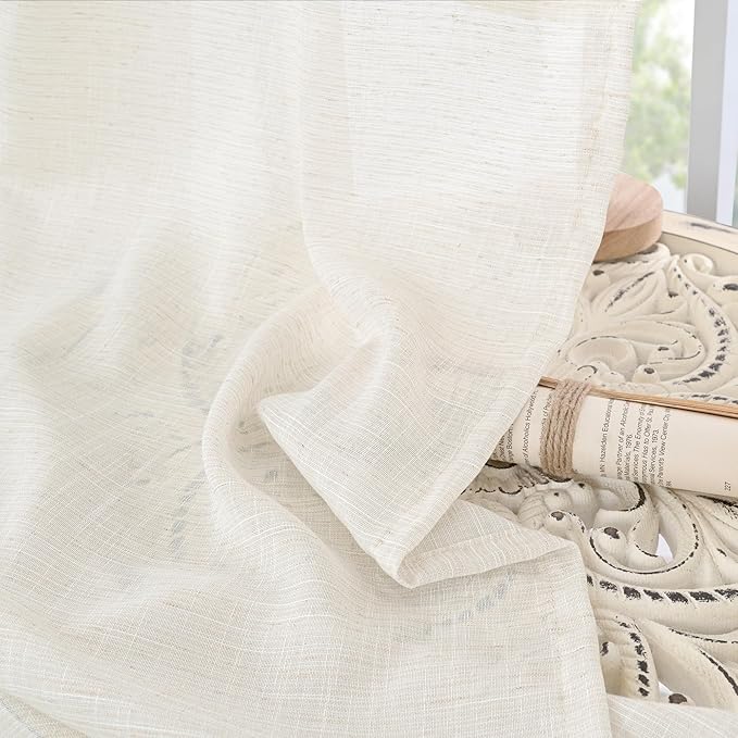 BGment 90 Inches Long Linen Semi Sheer Curtains for Living Room, Light Filtering Window Treatments Drapes with Rod Pocket Lightweight for Farmhouse Bedroom, 2 Panels, 52 Inch Wide Each Panel