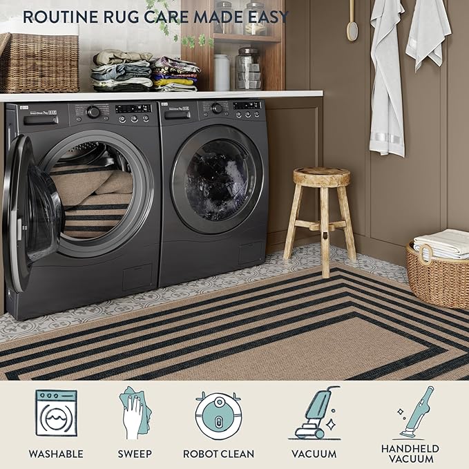 Lahome Enfys Modern Geometric Easy Jute Dining Room Rug, 5x7 Modern Rugs for Living Room Washable Kitchen Mat, Large Non Slip Farmhouse Indoor Outdoor Carpet for Bedroom Dorm RV