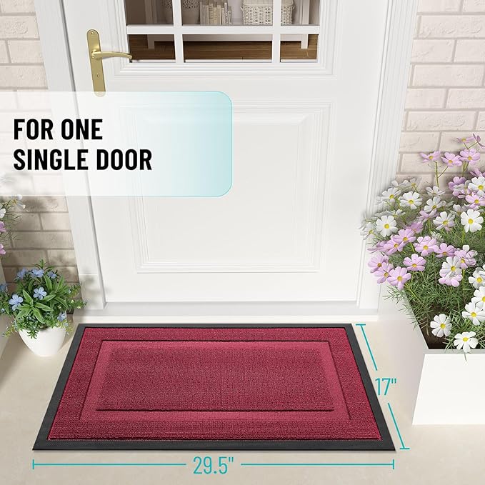 OLANLY Front Door Mat Indoor Outdoor Entrance, Waterproof All-Season, All-Weather Doormat, Sturdy Natural Rubber, Low Profile, Easy Clean Patio Porch Entryway Mat, 71x23, Burgundy
