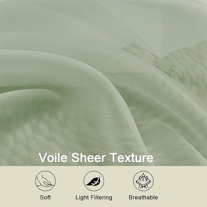 Sage Green Sheer Curtains for Bedroom Living Room 45 Inch Length 2 Panels, Soft Light Filtering Small Kitchen Window Curtains, Rod Pocket Short Curtain Drapes, Sage Green, 42" Wx45 L Inches