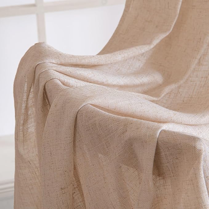 MIULEE Natural Beige Linen Curtains 96 Inches Long 2 Panels for Bedroom Living Room, Soft Linen Textured Window Drapes Semi Sheer Light Filtering Back Tab Rod Pocket Farmhouse Burlap Look Decor