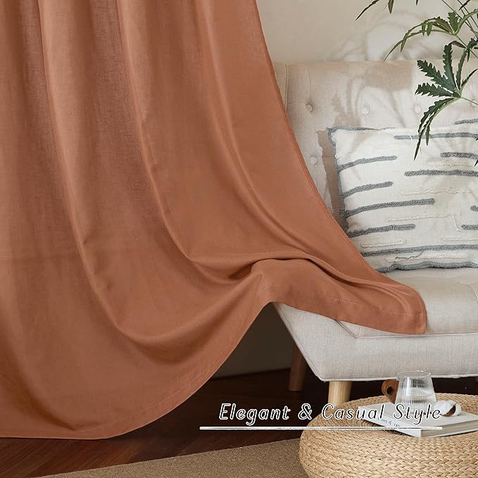 NICETOWN Caramel Linen Curtains for Kitchen, Thick Flax Small Window Treatments Semi Sheer Privacy Assured with Light Through for Cafe/Bathroom, W42 x L84, 2 Panels
