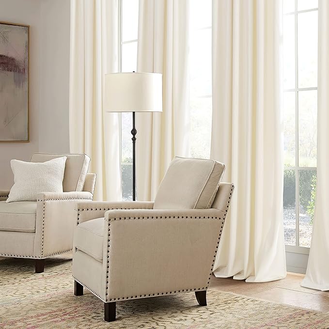 RYB HOME Cream Velvet Curtains 108 inch, Light Dimming White Window Curtains for Living Room Thermal Insulated Privacy Backdrop with Pleat Tape on Top for Bedroom, Ivory, W52 x L108 inch, 2 Panels