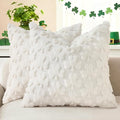 decorUhome St. Patrick’s Day Shamrock Pillow Covers 16x16 Inch Set of 2, Soft Plush Faux Wool Cream White Throw Pillow Covers, Farmhouse Spring Holiday Decor for Sofa Living Room