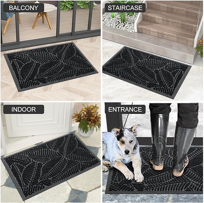 Colorxy Waterproof Doormat, Sturdy Natural Rubber Front Indoor Mat, Non Slip Low Profile Indoor Outdoor Door Mats, Stain and Fade Resistant Floor Mat, Easy Clean Patio Entrance Mat, 59''x20'', Black