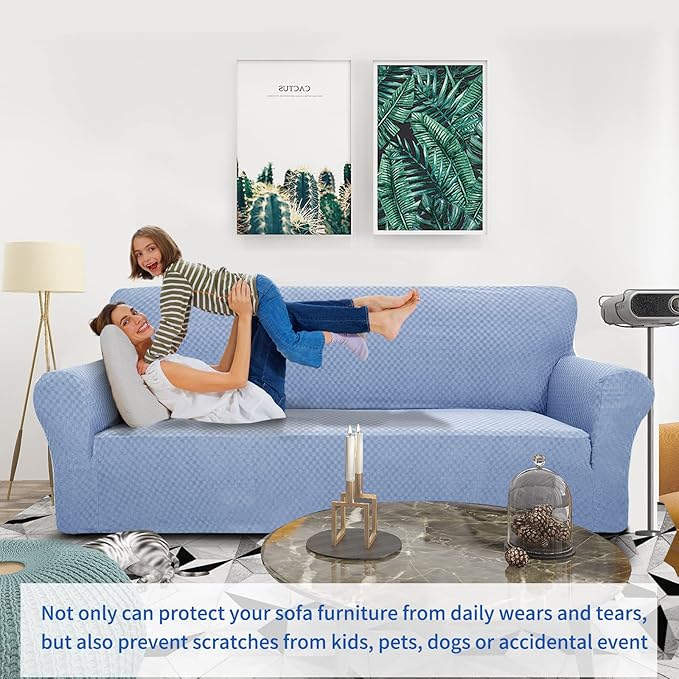 ZNSAYOTX 1 Piece Jacquard Couch Covers for 3 Cushion Couch High Stretch Sofa Cover for Pets Dogs Anti Slip Extra Large Sofa Slipcovers Furniture Protector (X-Large,Light Blue)
