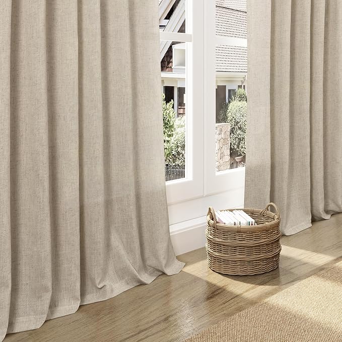 Nanspring Taupe Burlywood Curtains 102 Inches Long for Living Room Linen Light Filtering Rustic Farmhouse Decor Curtains Back Tab Privacy Semi Sheer Curtain for Bedroom Office 52x102, 2 Panels
