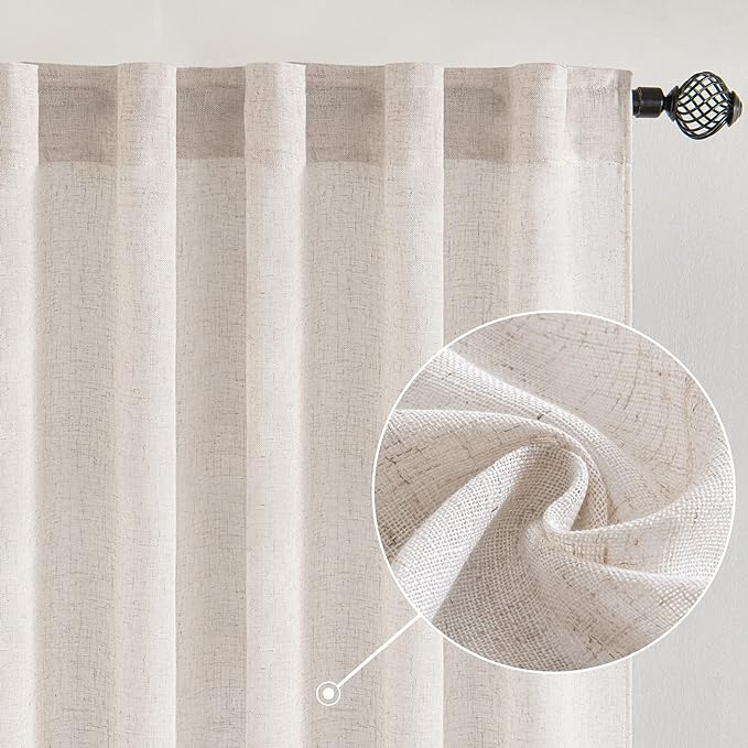 MIULEE White Linen Curtains 72 Inch Length for Bedroom Living Room, Soft Thick Linen Textured Window Drapes Semi Sheer Light Filtering Rod Pocket Back Tab Burlap Look Farmhouse Decor, 2 Panels