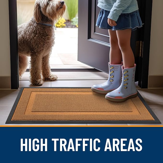 OLANLY Front Door Mat Indoor Outdoor Entrance, Waterproof All-Season, All-Weather Doormat, Sturdy Natural Rubber, Low Profile, Easy Clean Patio Porch Entryway Mat, 47x32, Tangerine Orange