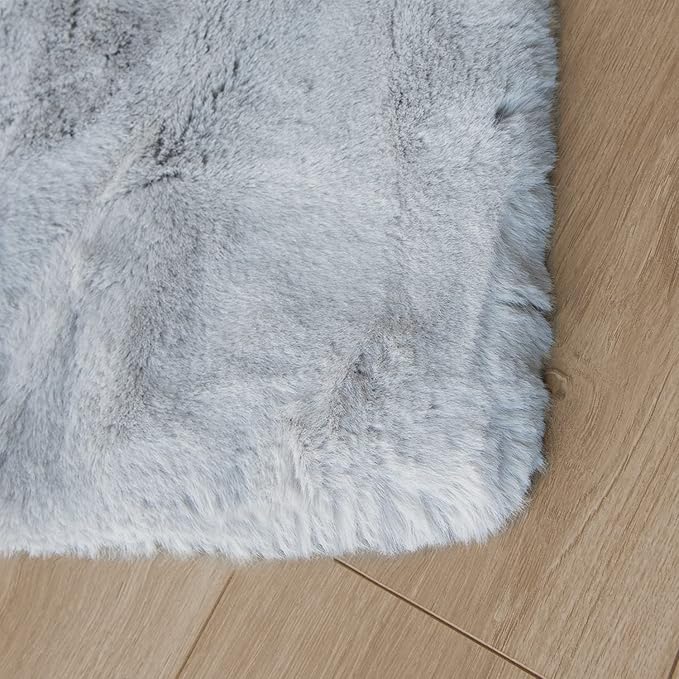 ORINOVA Light Gray Faux Fuzzy Fur Washable Rugs for Bedroom Shaggy Area Rugs for Living Room Grey 2x3 Nursery Rug Home Room Décor