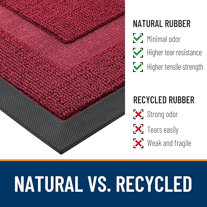 OLANLY Front Door Mat Indoor Outdoor Entrance, Waterproof All-Season, All-Weather Doormat, Sturdy Natural Rubber, Low Profile, Easy Clean Patio Porch Entryway Mat, 29.5x17, Burgundy