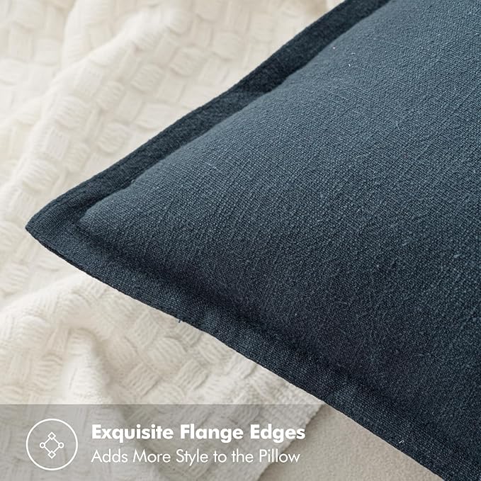 MIULEE Decorative Linen Pillow Covers 20x20 Inch Navy Blue Boho Farmhouse Neutral Couch Throw Pillows for Bed Pack of 2 Accent Coastal Modern Pillowcase Summer Sofa Livingroom Home Decor