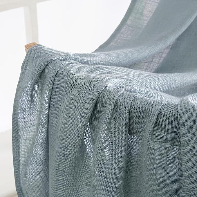 MIULEE Dusty Blue Linen Curtains 90 Inch Long 2 Panels for Bedroom Living Room, Soft Thick Linen Textured Window Drapes Semi Sheer Light Filtering Rod Pocket Back Tab Light Blue Burlap Look Decor