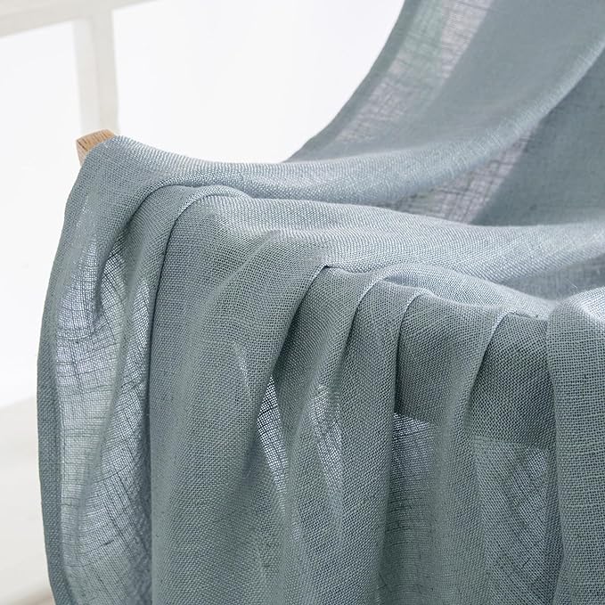 MIULEE Dusty Blue Linen Curtains 84 Inch Length 2 Panels for Bedroom Living Room, Soft Thick Linen Textured Window Drapes Semi Sheer Light Filtering Back Tab Rod Pocket Burlap Look Light Blue Decor