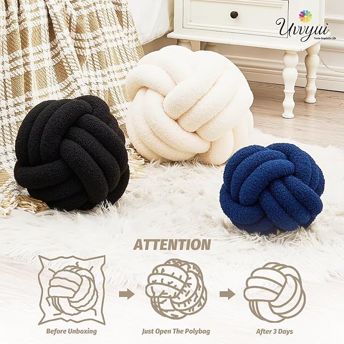 Uvvyui Knot Pillow Ball, Soft Home Decorative Pillows, Round Throw Pillow, Handmade Knotted Plush Pillow, Round Boucle Pillow Cushion (11 Inches Beige)