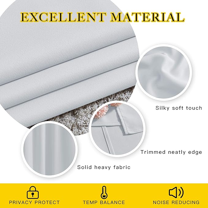 NICETOWN Greyish White Room Darkening Curtains Blackout 40 inch Curtains for Kitchen, Grommet Solid Window Treatments Sound Reducing for Bedroom, 2 Panels, W37 x L40, 2 Panels