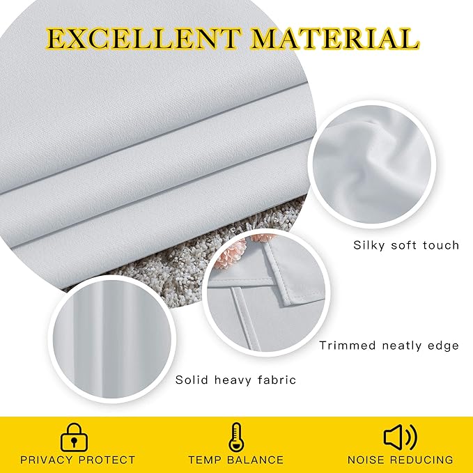 NICETOWN Greyish White Room Darkening Curtains Blackout 36 inch Curtains for Kitchen, Grommet Solid Window Treatments Sound Reducing for Bedroom, 2 Panels, W37 x L36, 2 Panels