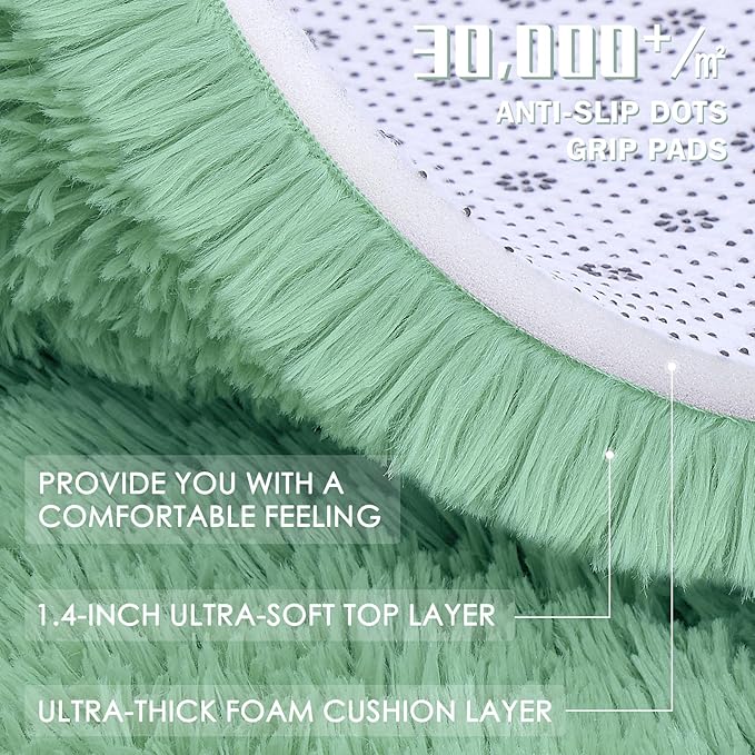 OLANLY 5x8 Machine Washable Large Area Rugs for Living Room, Bedroom, Soft Fluffy Shaggy Bedside Rug, Indoor Floor Carpet for Kids Girls and Boys, Dorms, Nursery, Home Decor Aesthetic, Mint Green