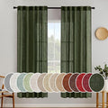 MIULEE Olive Green Linen Curtains 72 Inch Length for Bedroom Living Room, Soft Thick Linen Textured Window Drapes Semi Sheer Light Filtering Back Tab Rod Pocket Burlap Look Christmas Decor, 2 Panels