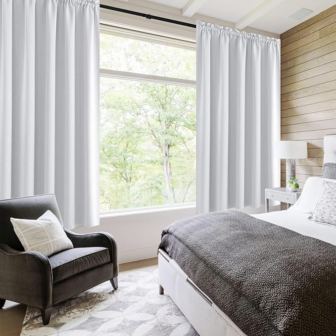 DWCN White Curtains for Living Room Thermal Insulated, Energy Saving & Noise Reducing Bedroom Curtains, White, W 70x L 72 Inch, Set of 2 Rod Pocket Curtain Panels