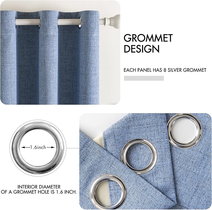 MIULEE Linen Texture Curtains for Bedroom Solid 100% Blackout Thermal Insulated Stone Blue Curtains Grommet Room Darkening Drapes Luxury Decor for Living Room Nursery 52x96 Inch (2 Panels)