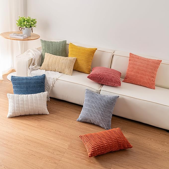Pack of 2 Corduroy Decorative Throw Pillow Covers 26x26 InchSoft Striped Pillow Covers Modern Farmhouse Home Decor for Sofa Living Room Couch Bed（Coffee）