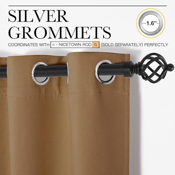 NICETOWN Sleek Blackout Curtains 108 inches Length for Windows, 2 Panels, Gold Brown, W55 x L108 -Inch, Noise Reducing and Block Draft Panels for Door Doorway Laundry Office Luxury Decor Theme