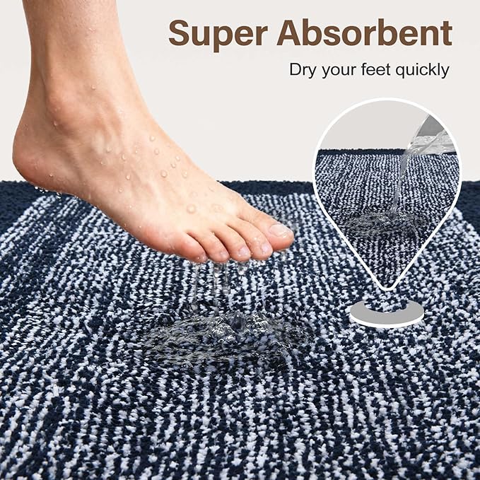 48x24 Long Bathroom Rugs Washable Non Slip, Dark Blue Bath Mat for Bathroom Floor Tub, Soft Absorbent Quick Dry Mats for Shower,Bathtub,Home Decor