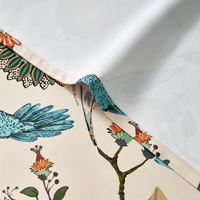 Topfinel 54 Inches Long Blackout Curtains for Cafe Kitchen Beige Vintage Grommet Room Darkening Luxury Floral Lemon Hummingbird Patterned Waverly Colorful Drapes for Living Room Bedroom