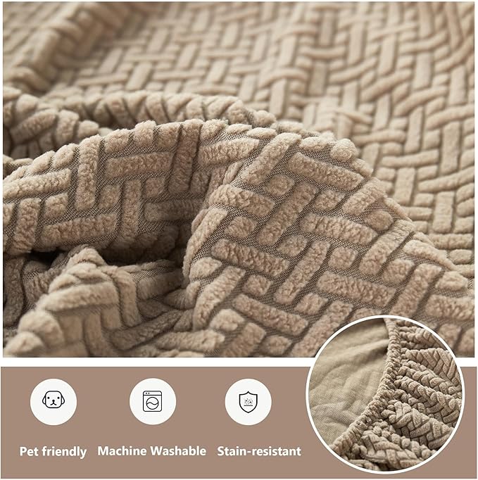 Couch Cushion Covers for Sofa Couch Covers Wear-Resistant Universal Sofa Cover Washable Stretch for Sectional Slipcovers (Texture-Light Coffee,Extra Large Single Seat Cover)