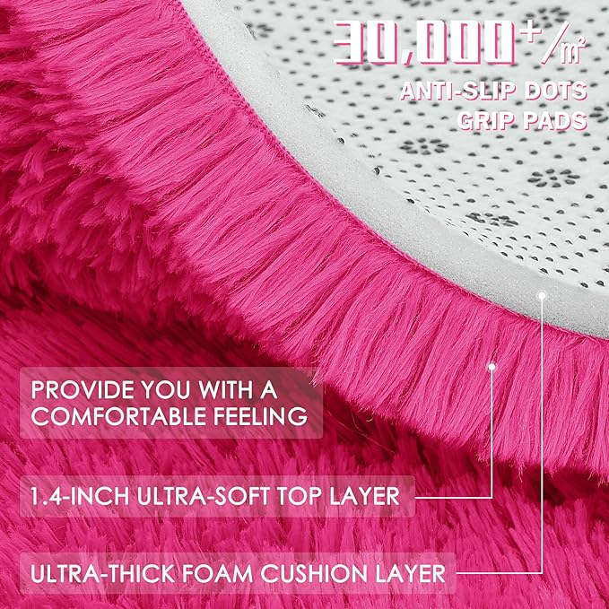 OLANLY 2x6 Machine Washable Runner Rugs for Hallway, Soft Fluffy Shaggy Bedside Rugs for Bedroom, Living Room, Indoor Floor Carpet for Kids Girls Boys, Nursery Rooms, Home Decor Aesthetic, Hot Pink