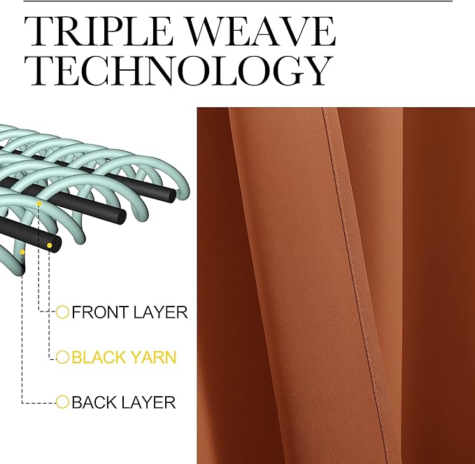 NICETOWN Blackout Curtains and Drapes - Thermal Insulated Solid Rod Pocket Blackout Draperies/Panels (Burnt Orange, 1 Pair, 42 by 63 inches)
