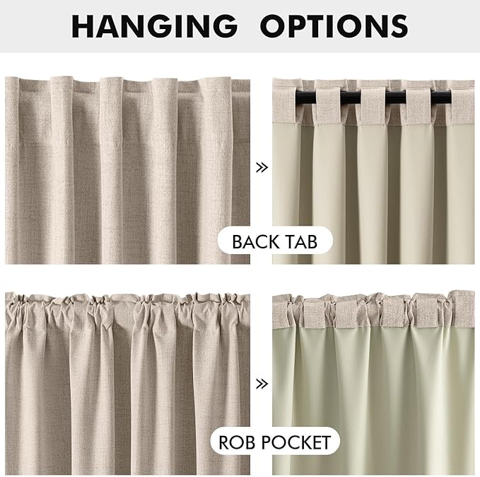 MIULEE 100% Blackout Linen Curtains for Bedroom, Natural Solid Luxury Decor Thermal Insulation Room Darkening Drapes for Living Room Nursery Back Tab Rod Pocket 42 x 72 Inches, 2 Panels