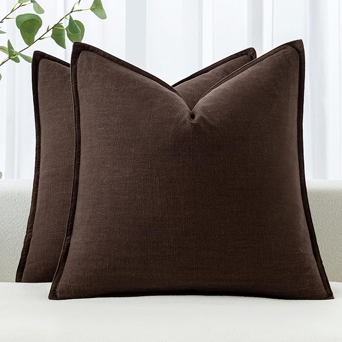 MIULEE Decorative Linen Euro Sham Pillow Covers 24x24 Dark Brown Boho Farmhouse Neutral Winter Couch Throw Pillows for Bed Pack of 2 Accent Modern Pillowcase Sofa Livingroom Home Decor