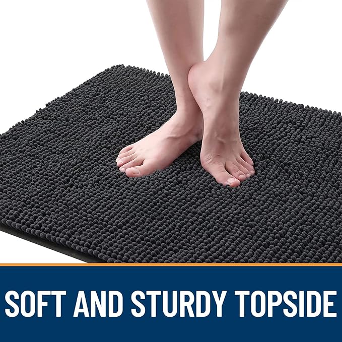 OLANLY Dog Door Mat for Muddy Paws 59x32, Absorbs Moisture and Dirt, Absorbent Non-Slip Washable Doormat, Quick Dry Chenille Mud Mat for Dogs, Entry Indoor Entryway Carpet for Inside Floor, Dark Grey