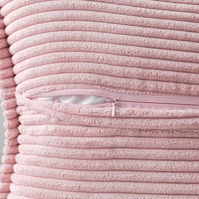MIULEE Spring Decorative Throw Pillow Covers for Couch Bed Livingroom 16x16 Inch Set of 2 Pink Boho Accent Throw Pllows Broadside Striped Patchwork Soft Corduroy Pillowcases Valentine Decor