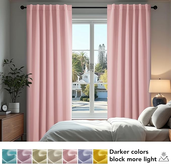 Deconovo Blackout Curtains, Thermal Insulated, W42 x L72 2 Panels, Back Tab, Machine Washable, Room-Darkening Drapes for Bedroom/Living Room Coral Pink