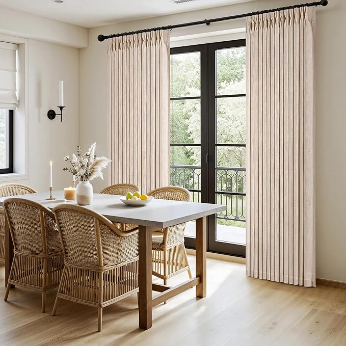 MIULEE Pinch Pleated Thick Linen Curtains 102 Inches Long 2 Panels for Living Room Bedroom, Linen Textured Drapes Pleat Back Tab Memory Trained Light Filtering Sand Beige Window Curtains with Hooks