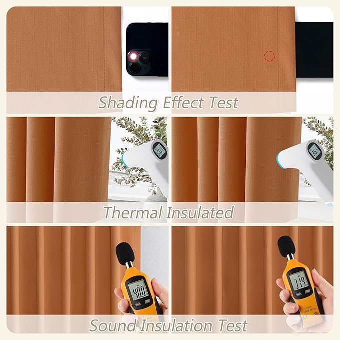 Guken Orange 100% Blackout Linen Curtains 84 Inch Length 2 Panels Set for Living Room Bedroom Back Tab Thermal Insulated Black Out Drapes Room Darkening Farmhouse Window Curtains 84 Inches Long