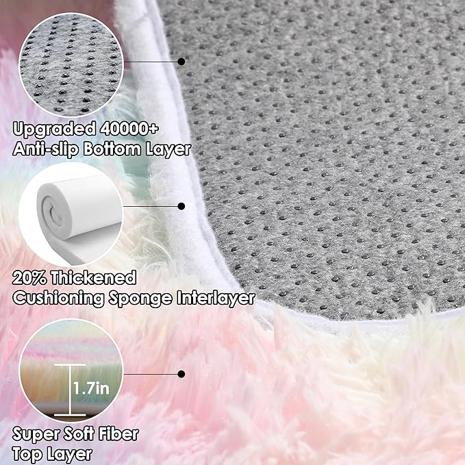 ONASAR Rainbow Area Rugs for Living Room, 5x8 Fluffy Girls Bedroom Rug, Indoor Ultra Soft Plush Shaggy Large Floor Carpets for Nursery Kids Baby Boys Teen Dorm Playroom Home Decor Aesthetic