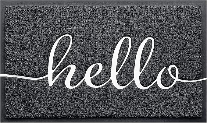 CozyBounty Door Mat Hello Mats Outdoor Indoor Non-Slip Doormat for Entryway Low-Profile Floor Mat for Yard, Garage, High Traffic Areas (36"x24", Black)