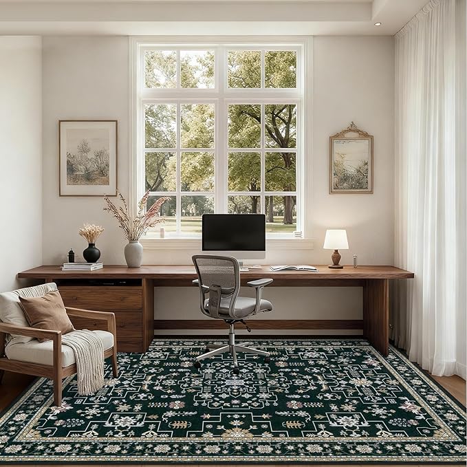 4x6 Area Rugs for Living Room: Washable Rug Soft Vintage Boho Medallion Carpet Indoor Floor Non-Slip Stain Resistant Large Carpets for Bedroom Dining Room Farmhouse Nursery Home Office Black