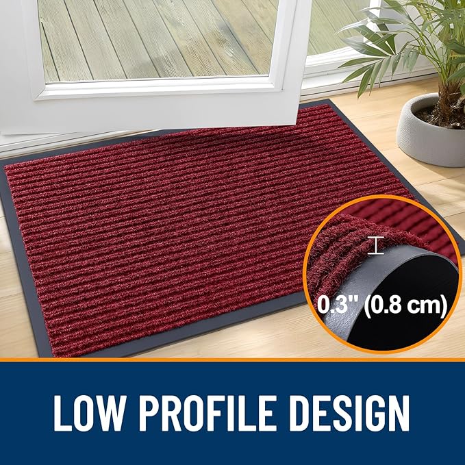OLANLY Front Door Mat Indoor Outdoor Entrance, Waterproof Heavy Duty Doormat, Fade Resistant, Low Profile, Easy Clean Patio Porch Welcome Floor Mats for Entry, 47x34, Wine Red