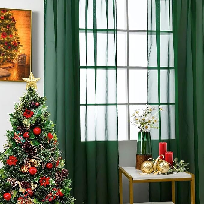 SpaceDresser Basic Rod Pocket Sheer Voile Window Curtain Panels White 1 Pair 2 Panels 60 Width 84 Inch Long for Kitchen Bedroom Children Living Room Yard(Foliage Green,60 W x 84 L)