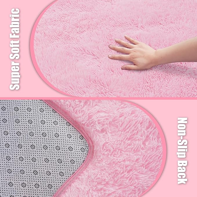 8x10 Fluffy Area Rugs for Living Room,Shag Area Rug for Bedroom,Soft Pink Fuzzy Rug Non-Shedding Indoor Plush Carpet for Kids Bedroom Nursery Home Decor